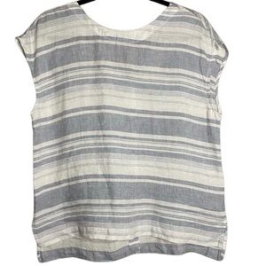 Cynthia Rowley Linen Shirt Womens Small Blue Striped Button Back Nautical Top